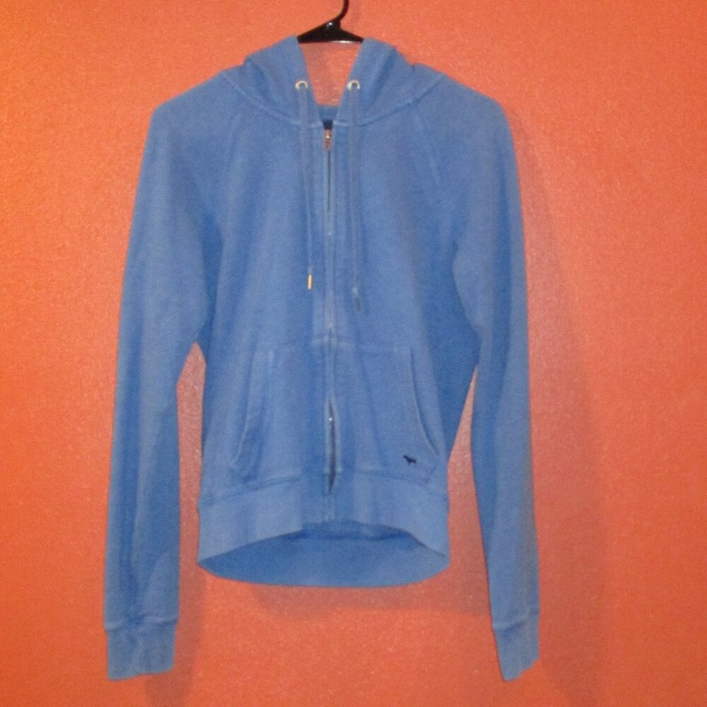 PINK Victoria Secret Jacket Woman Large Blue Gray Full Zip Long Sleeve Hooded